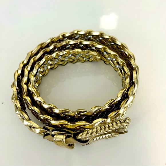 Vintage braided gold square buckle waist belt - Picture 4 of 6